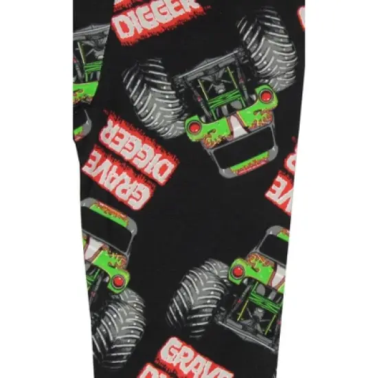 Monster Jam Boys' Truck Long Sleeve Grave Digger Tight Fit Sleep Pajama Set Multicolored image {4}