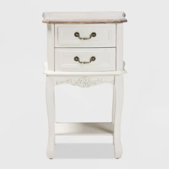 Amalie 2 Drawer Wood Nightstand White/Oak - Baxton Studio image {2}