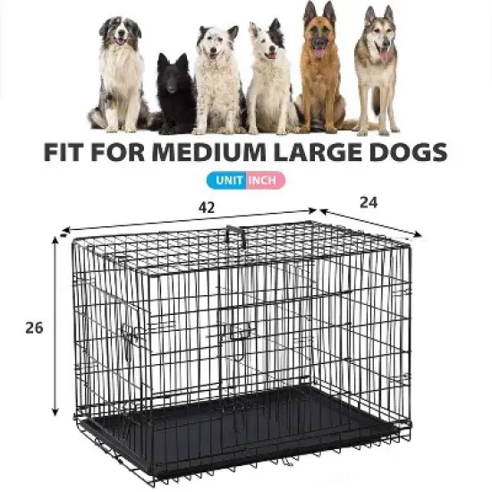 FDW 42 Inch Dog Crates for Large Dogs Folding Metal Wire Crates Dog Kennels Pet Dog Cage Crate with Double-Door,Divider Panel, Removable Tray and image {6}