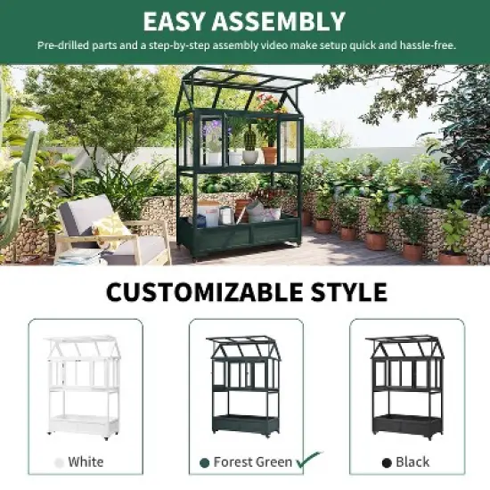 Hrinhom 47.2"W Garden Wood Portable Cold Frame with Movable Wheels image {3}