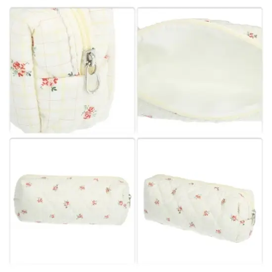 Unique Bargains Durable Small Quilted Makeup Bag Beige Red 1 Pc image {2}