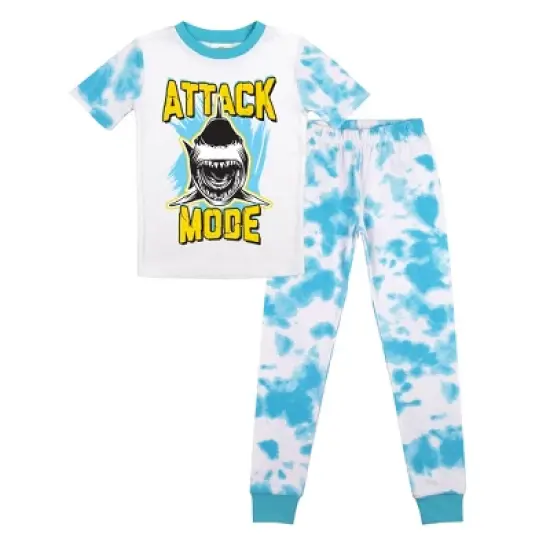 Attack Mode Youth Boy's Blue And White Wash Short Sleeve Shirt & Sleep Pants Set image {4}