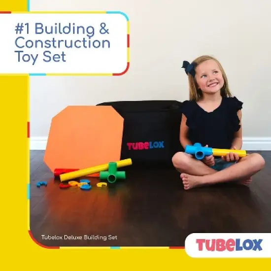 Tubelox Deluxe Indoor or Outdoor Creative Building and Construction Active Play Toy Set with 220 Pieces and Storage Bag for Kids 3+ image {1}