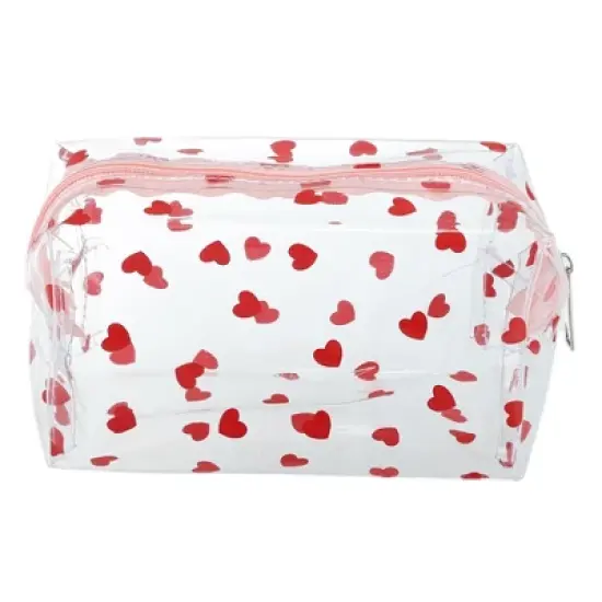 Unique Bargains Portable PVC Clear Heart Makeup Bag Hearts Red 1 Pc image {4}