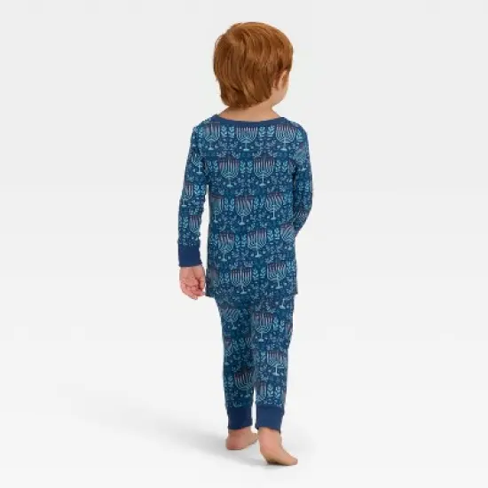 Toddler Hanukkah Ribbed Long Sleeve Shirt and Pants Holiday Matching Family Pajama Set - Wondershop&trade; Blue image {1}
