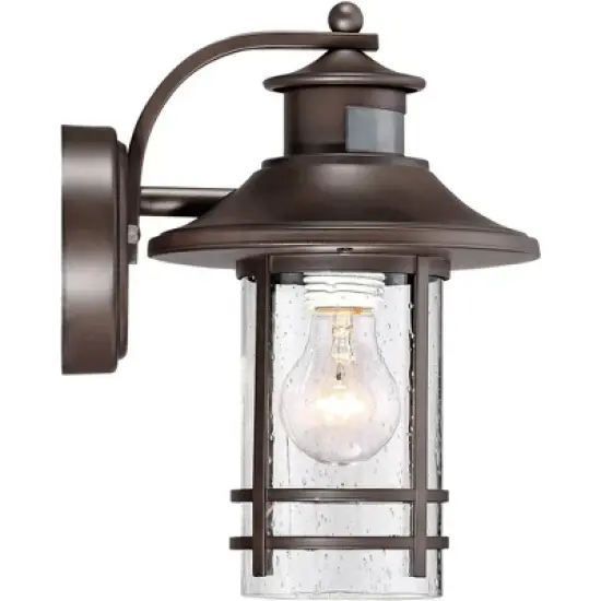 John Timberland Galt Outdoor Mission Wall Light Fixture Oil Rubbed Bronze Motion Sensor Dusk to Dawn 11 1/4" Seedy Glass for Post Exterior Barn Deck image {5}