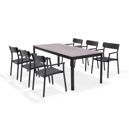 Amazonia Axe 7pc Aluminum Rectangular Patio Dining Set Black image {10}
