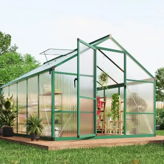 GustoWave 8&times;10 ft Large Walk-In Polycarbonate Greenhouse，for Outside Garden Backyard, Patio, Lawn image {9}