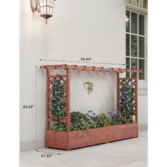 Freestanding Raised Garden Bed with Trellis, Elevated Wood Planter Box, 4 Drainage Holes for Climbing Plants, Vines, Flowers & Vegetables image {8}