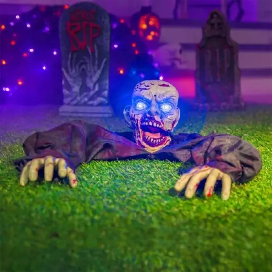 Joyfy Halloween Outdoor Decoration Animated Zombie Groundbreaker with Flashing Eyes for Halloween Yard, Lawn, Patio, Haunted House Decor image {7}