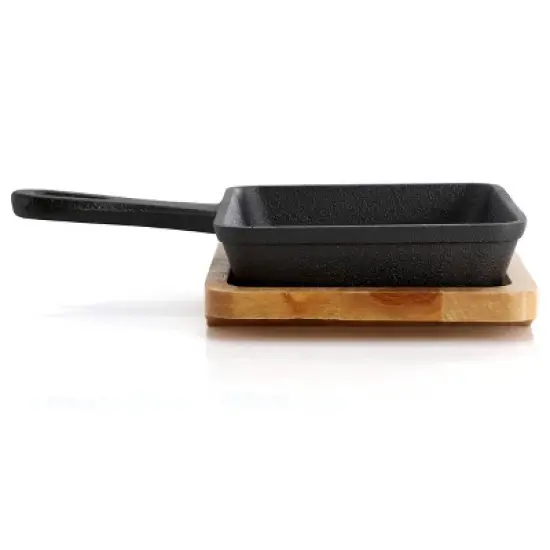 MegaChef Mini Cast Iron Square Pan with Wood Tray image {1}