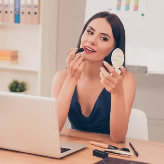 Unique Bargains Round Hand-drawn Makeup Mirror Orange 1 Pc image {2}