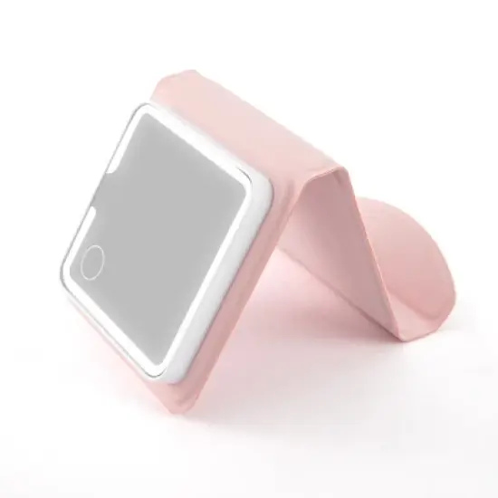 Garnen Travel Makeup Mirror with Lights Magnification 1x 5x, Foldable LED Lighted Makeup Mirror with Dimming Dual Mirror, Pink image {3}