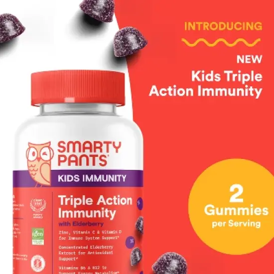 SmartyPants Kids Triple Action Immunity Chewables with Vitamins C, D3, & Zinc, Elderberry - 60ct image {12}