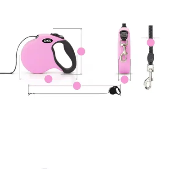 DDOXX 16.4 ft Retractable Medium Dog Leash with Strong Reflective Nylon Strips and Break & Lock System - Pink image {4}