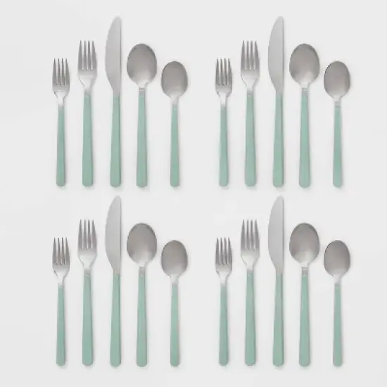 20pc Plastic Handle Flatware Set Mint - Room Essentials&trade;: Stainless Steel Silverware Set, Service for 4, Forks Spoons Knives image {3}