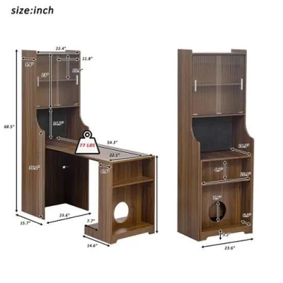 Modern Cat House Furniture with Extendable Desk, Pet Friendly Gaming Desk with Storage, Space-Saving Workstation with Cat Bed & Scratching Post image {3}