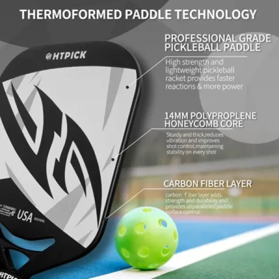 Aukfa carbon fiber pickleball racket &ndash; 14mm polypropylene honeycomb core, UV frosting process, heat press molding, lightweight professional racket image {4}