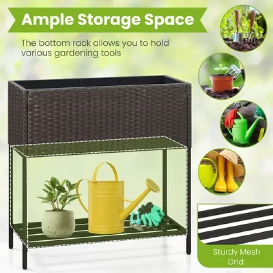 Tangkula Elevated Planter Box Raised Garden Bed w/ Rattan Surface Bottom Storage Shelf image {5}
