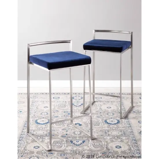 Set of 2 26" Fuji Contemporary Stackable Counter Height Barstool Stainless Steel with Cushion - Lumisource image {8}