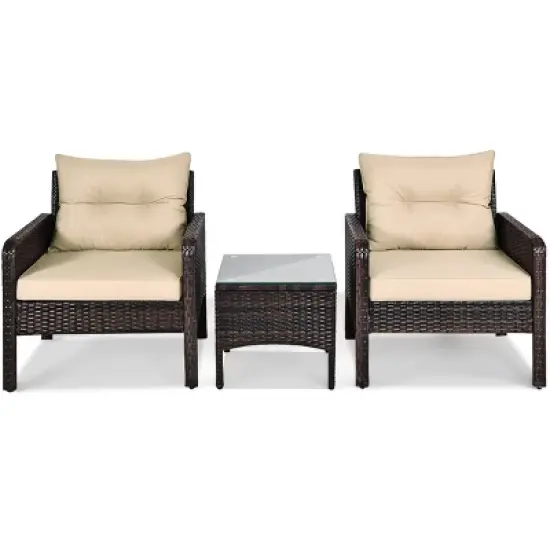 Costway 3PCS  Patio Rattan Conversation Set Cushioned Sofa Chair for Garden image {8}