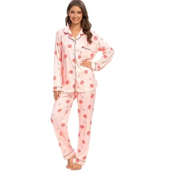 cheibear Womens Sleepwear Lounge Cute Print Nightwear with Pants Long Sleeve Pajama Set image {1}