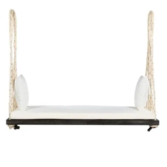 COWLOWN Acacia Wood Hanging Swing Chair, Porch Swing with Cushion & Pillows, 400lb Capacity image {8}