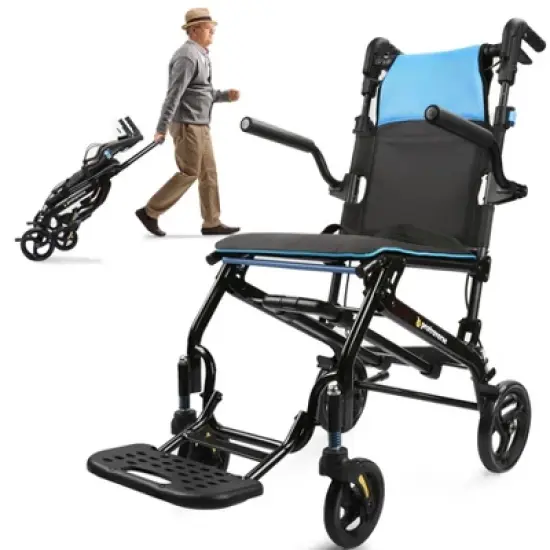ProTraverse Wheelchairs for Adults, Foldable and Portable Transport Wheelchair, Portable Folding Transfer Wheelchairs for Seniors(Blue) image {6}