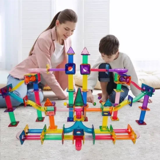 PICASSO-TILES Marble Run Magnetic Tiles for Kids, 200PCS, Construction Magnet Tiles Race Track Building Blocks STEM Toy image {1}