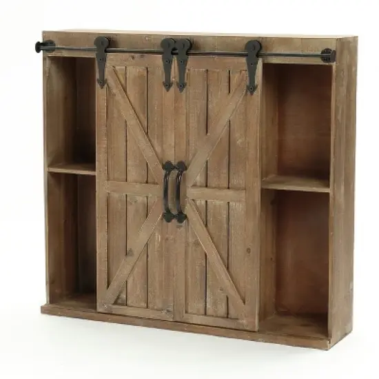 LuxenHome Farmhouse Wood Sliding 2-Door Wall Storage Cabinet image {2}