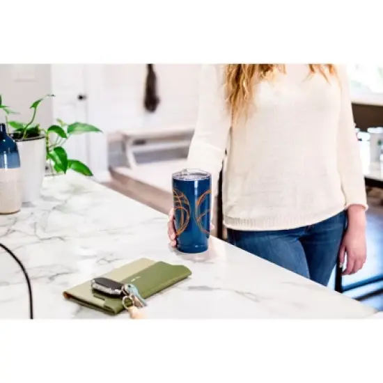 100 North 20 Ounce Stainless Steel On the Go Travel Tumbler With Push Top Lid, Basketball Sketch Blue image {3}