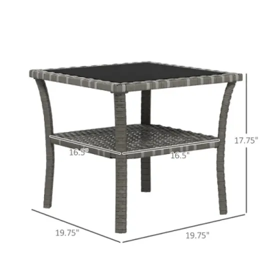 INFURNIC Patio End Tables Square Outdoor Coffee Table with Tempered Glass Top Outdoor able with Storage Shelf, Black, 19.8"*19.8"*17.8" image {2}