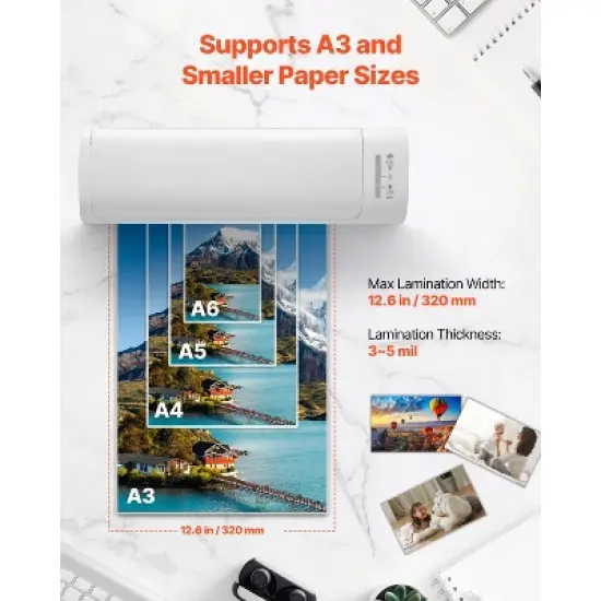 VEVOR Laminator Machine, Cold and Hot Laminator for Max A3 Paper Size, 1 min Quick Warm Thermal Laminator, 3-5 mil Thickness, White + Grey image {3}