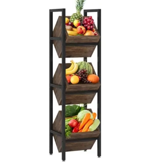 Lirago Brown Powder Coated Metal and Particle Board 3-Tier Wine Rack 14.6x11.8x51.2 Inch Freestanding Storage image {7}