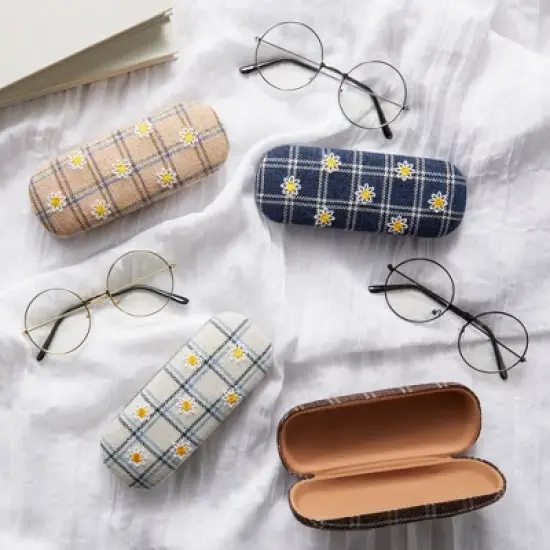 Zodaca 4 Pack Hard Shell Sunglasses Case for Women, Eyeglass and Eyewear Holders in 4 Plaid Designs image {1}