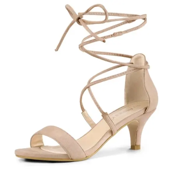 Allegra K Women's Kitten Heel Lace Up Open Toe Sandals image {10}