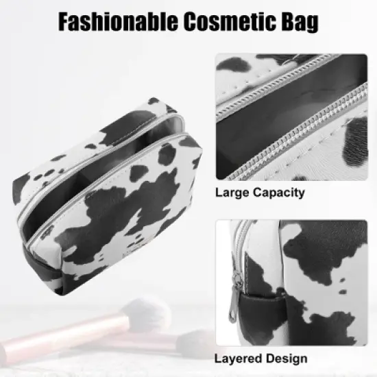 Unique Bargains Portable Makeup Bag Cosmetic Travel Toiletry Bag Waterproof Case Make Up Organizer Case for Women Black White image {1}