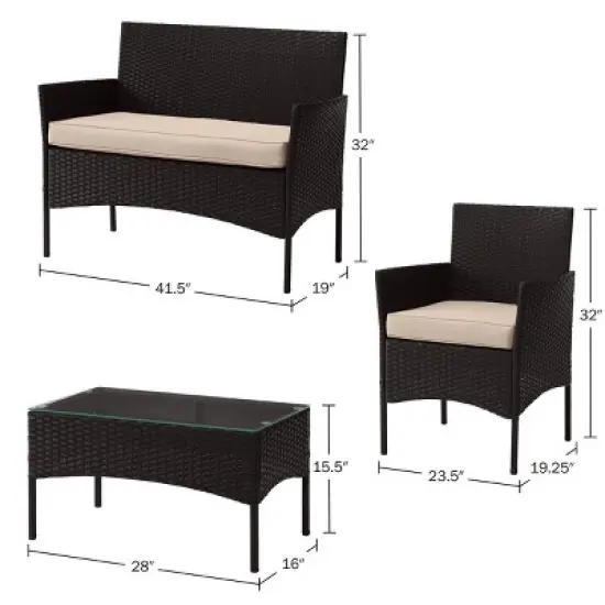 Pure Garden 4pc Outdoor Patio Rattan Furniture Set image {4}