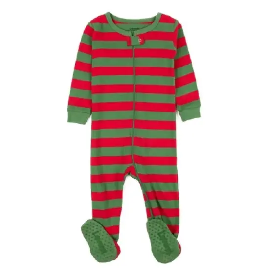 Leveret Kids Footed Cotton Striped Christmas Pajamas image {8}