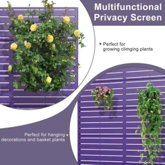 PexFix 72 in. x 47 in. Purple Metal Freestanding Privacy Screen Garden Fence For Deck Patio Balcony Outdoor Privacy Panel Louvered Design image {5}