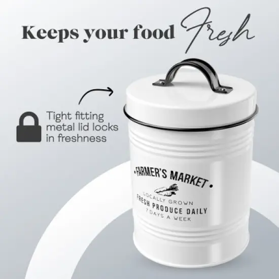 Amici Home Farmers Market Metal Canister, White Round Ribbed Storage Bin with Handle Lid - Decorative Kitchen Organizer - 76 Oz image {5}