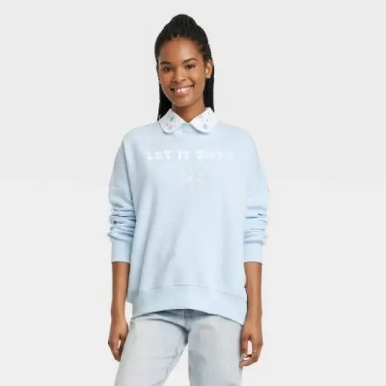 Women's Let It Snow Collared Graphic Sweatshirt - Blue image {3}
