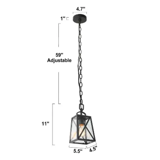 11" Metal/Seeded Glass Square Outdoor Pendant Light Black - LNC image {10}