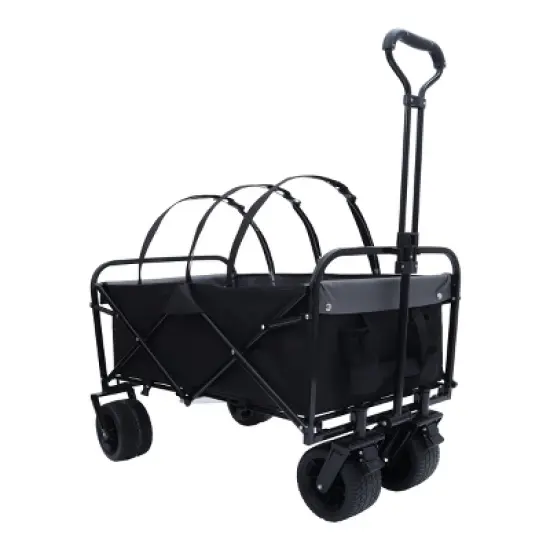 YONWAY Foldable Beach Wagon Cart  Loading Capacity 440lbs,with Strapping System and 3pcs Plastic Liner Bag for Camping Shopping image {9}