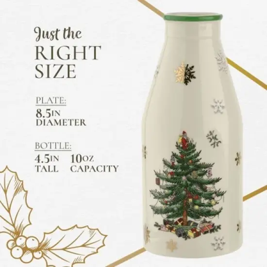 Spode Christmas Tree Plate and Bottle Set (2-Piece) - 8.5" Porcelain "Cookies for Santa" Plate & 10 Oz, Dishwasher Safe Festive Seasonal Gift Set image {6}