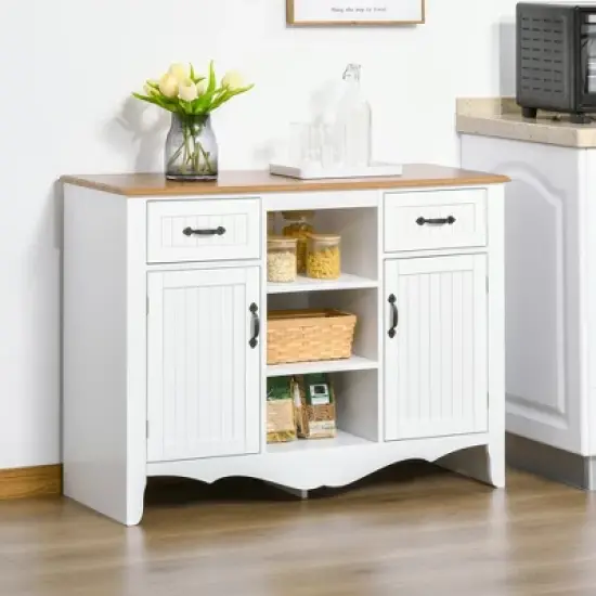 HOMCOM 42" Accent Sideboard, Serving Buffet Cabinet, Coffee Bar Cabinet with Storage Drawers and Adjustable Shelves for Living Room, or Kitchen, White image {2}