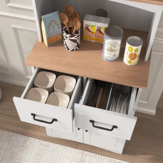 Tiramisubest Wooden Pantry Kitchen Storage Cabinet Microwave Cabinet with Storage Adjustable Shelf Louvered Doors Kitchen Furniture-3 Size image {7}