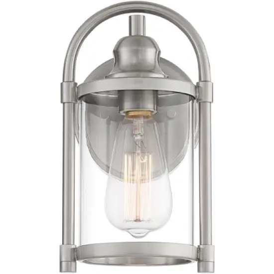 John Timberland Rustic Farmhouse Outdoor Wall Light Fixtures Set of 2 Brushed Nickel 10 1/4" Clear Glass for Exterior Barn Deck House Porch Yard Patio image {4}