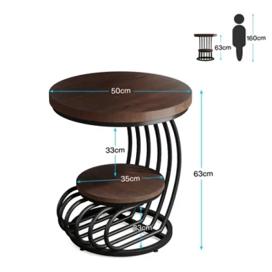 Tribesigns 2-tier Round End Table, Side Table with Storage Shelf, Metal Arc-Shaped Frame Accent Table for Living Room, Bedroom image {2}