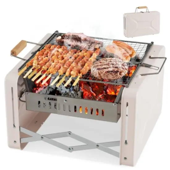 WELLFOR 15" Portable Charcoal Grill W-11412 Beige image {1}